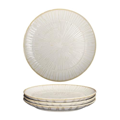 9.8-inch Ceramic Dinner Plate Set of 4, Ceramic Salad Plate Set, Retro Cream-Style Dinner Plate,Suitable for salads, appetizers, snacks, and sushi，Oven and dishwasher safety (White 2) - color: White 2