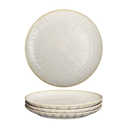 9.8-inch Ceramic Dinner Plate Set of 4, Ceramic Salad Plate Set, Retro Cream-Style Dinner Plate,Suitable for salads, appetizers, snacks, and sushi，Oven and dishwasher safety (White 2) - color: White 2