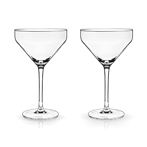 Viski Angled Martini Glasses, Premium Crystal Cocktail Coupe Glasses, Home and Bar Drinkware, Stemmed Cocktail Glasses, Perfect Cocktail Glass Gift Set of 2, 9oz - style: Angled Martini Glasses