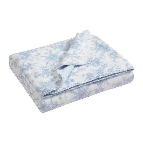 Laura Ashley - Plush Throw Blanket, 50x70, Soft and Warm with a Lightweight Feel, Reversible Floral and Stripe Design, Bedford Blue - color: Bedford Stripe Blue