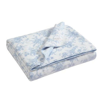 Laura Ashley - Plush Throw Blanket, 50x70, Soft and Warm with a Lightweight Feel, Reversible Floral and Stripe Design, Bedford Blue - color: Bedford Stripe Blue