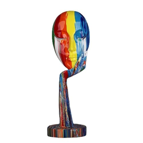 suruim Simple Creative Colorful Female Face Art Statue Thinker Sculpture Abstract Character Crafts Ornament Home Office Bedroom Living Room Study Decoration (Large 15.3x4.9x4.9in) - size: Large 15.3x4.9x4.9in