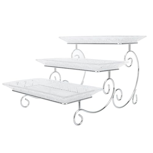 3 Tier Serving Tray, 3 Tiered Serving Stand Glass Platters and Trays with Stainless Steel Rack for Dessert Appetizer Fruit Cupcake Buffet Food Display, 11.8in