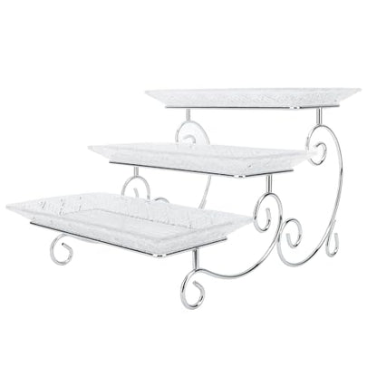3 Tier Serving Tray, 3 Tiered Serving Stand Glass Platters and Trays with Stainless Steel Rack for Dessert Appetizer Fruit Cupcake Buffet Food Display, 11.8in