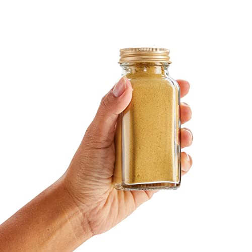 Talented Kitchen Spice Jars - 24-Pack 6 oz Glass Jars with Gold Shaker Lids - 328 Preprinted Labels & Silicone Funnel - Seasoning Organizer for Kitchen Storage