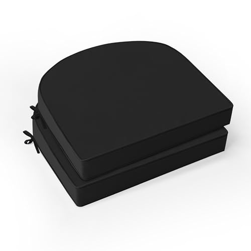 Outdoor Chair Cushions Set of 2: Waterproof & Fade Resistant Patio Furniture Cushions - 17 x 16 x 2 Inch Non Slip Round Corner Seat Cushion Pads with Removable Cover for Garden Yard Lawn, Black - color: Black, size: 17x16x2 Inch-2p