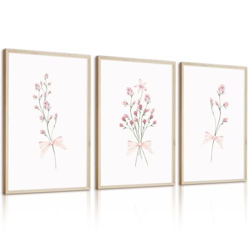 Nursery Flower Wall Art Girl Floral Canvas Wall Decor Boho Wildflower Art Poster Pink Bow Pictures Nursery Floral Prints Vintage Botanical Artwork Painting for Girls Room Bedroom 12x16x3 Inch Unframed - color: Girls Floral Art, size: 12''x16'' Unframed