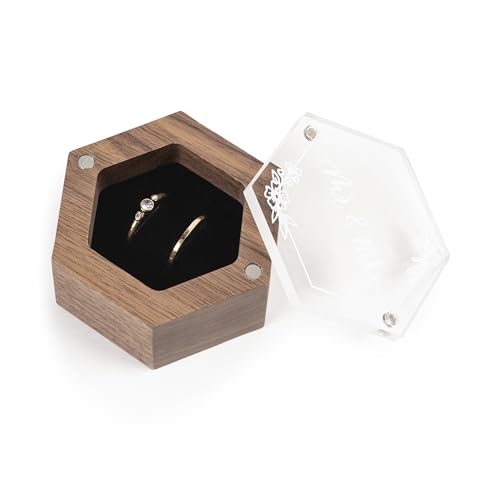 Rustic Wedding Ring Box for Engagement | Wooden Ring Holder for Ring Bearer Box & Ring Bearer Pillows | Engagement Ring Box for Proposal | Jewelry Box, Jewelry Organizer Wedding Registry - Mr & Mrs