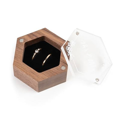 Rustic Wedding Ring Box for Engagement | Wooden Ring Holder for Ring Bearer Box & Ring Bearer Pillows | Engagement Ring Box for Proposal | Jewelry Box, Jewelry Organizer Wedding Registry - Mr & Mrs