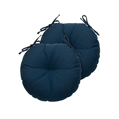 Magpie Fabrics 15" Round Bistro Seat Cushions with Ties, Set of 2, Waterproof All Weather Tufted 4" Thick Patio Chair Pads for Home Garden Dining Metal Stool - Navy - color: Blue Navy