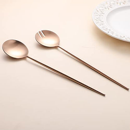 Salad Servers,Spoon and Fork Set 11.41 inch,18/10 Stainless Steel Salad Serving Titanium Plating (Rose gold) - color: Rose Gold