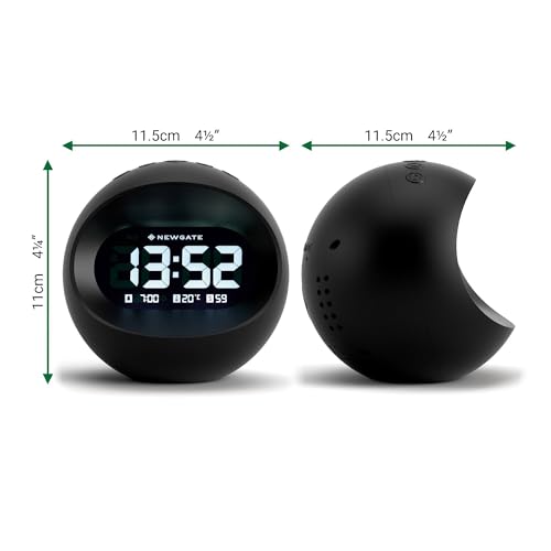 NEWGATE® Centre of the Earth Alarm Clock | Round Retro Digital LCD Clock | Black | Ideal for Bedside, Desk or Shelf | Retro Bedroom & Office Accessory - color: Black