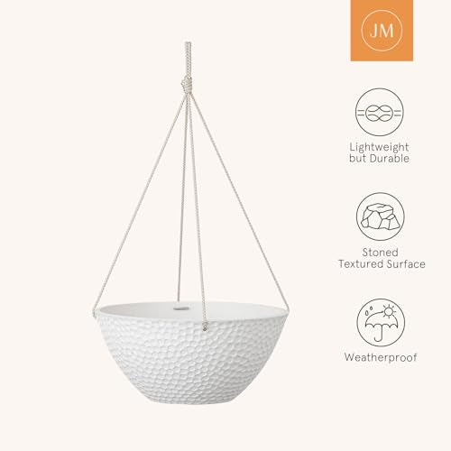 LA JOLIE MUSE Hanging Planters for Outdoor Plants, Large Hanging Planter with Drain Holes, Outdoor Hanging Flower Pots, White Stone, Honeycomb (13.2 Inch, Set of 2) | White Stone Finish, Hanging Baskets and Flower Pots for Outdoor Plants, Decorative Outdo