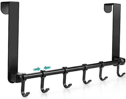 MGahyi Black Over The Door Hooks, Over The Door Towel Rack | 6 Sliding Adjustable Hooks, Aluminum Sturdy Rustproof, No-Drilling Anti-Scratch, for Bathroom Bedroom Closet - color: Black