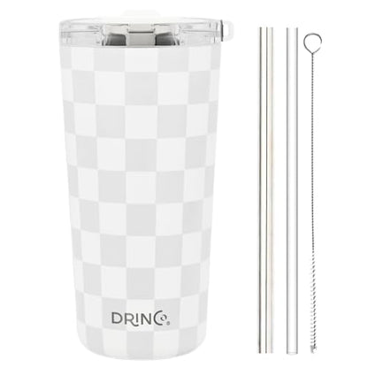Drinco - 20 oz Stainless Steel Tumbler | Double Walled Vacuum Insulated Mug With Lid, 2 Straws, For Hot & Cold Drinks (20oz Checker) - color: 20oz Checker