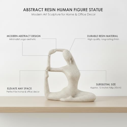 Modern Abstract Resin Human Figure Sculpture, Beige Minimalist Art Statue for Home Office Desk Shelf Decor - size: 8.66 x 3.94 x 11.02 in
