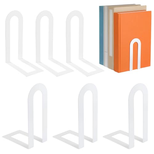 6 Pcs Metal Book Ends, Minimalist White, 5.5 * 3.75 * 2.25inch | Decorative Bookends for Shelves, Stackable Organizer for Home Office, Geometric Design Holds Books Upright, Dorm Decor - color: White, size: 5.5*3.75*2.25inch