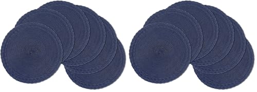 SHACOS Round Placemats Set of 6 Braided Border Fabric Woven Table Mats Washable 15 inch Circle Place Mats for Dining Table, Navy Blue (Pack of 2) - color: Navy, size: 6 pieces (Pack of 2)