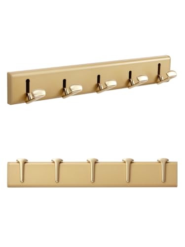 1 Pack Coat Rack Wall Mounted Gold Towel Hooks for Bathrooms Wall Hooks for Hanging Foldable Kitchen Decorative Heavy Duty - color: Gold
