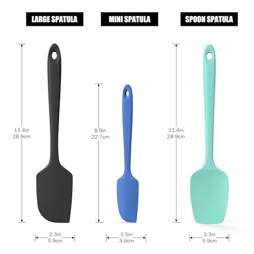 Doosu 600°F Heat Resistant Kitchen Tong for Cooking with Non-Scratch Silicone Tips (9in, Navy Blue) & 3-Piece Silicone Spatula Set Food Grade Baking Supplies Cooking Tools (Black+Lake Blue+Aqua)