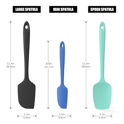 Doosu 600°F Heat Resistant Kitchen Tongs for Cooking with Non-Scratch Silicone Tips (7+9+12in, Navy Blue) & 3-Piece Silicone Spatula Set Food Grade Baking Supplies Cooking Tools (Black+Lake Blue+Aqua)