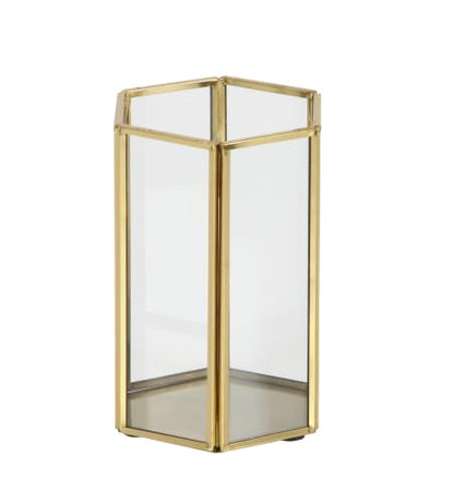 CosmoLiving by Cosmopolitan Glass Decorative Candle Lantern with Metal Plate, Set of 3 6", 8", 10"H, Gold - size: 3 PIECES SMALL SIZE