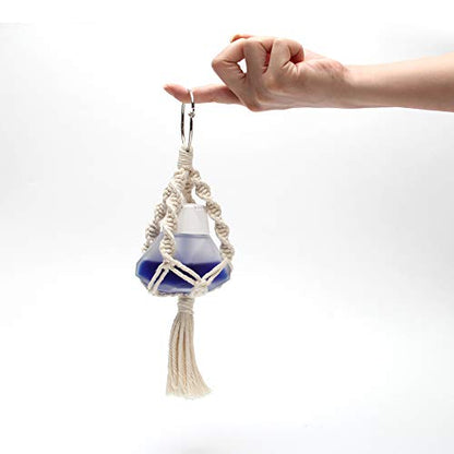 Mini Macrame Plant Hanger, 2 Pcs Plant Holder Car Charm, Handmade Car Rear View Hanging Planter Cotton Rope for Car Home Decorations, 4 Legs, 12 Inch