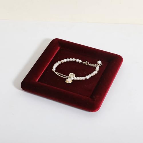 Square velvet Jewerly display tray, Jewelry storage organizer plate, Empty Jewelry showcase tray for Necklace Bracelet Ring Earring display stand holder (Red-Medium, 5.9 x 5.9 in) - color: Red, size: Medium