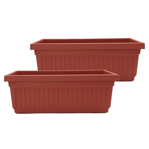The HC Companies Venetian Window Planter Box, 18 Inch, Clay, 2-Pack | Plastic, Drainage Plug, Lightweight, UV-Resistant, for Indoor & Outdoor Plants, Garden & Home Decor - color: Clay, size: 18", style: Pack of 2