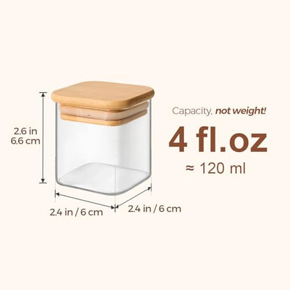 ComSaf Glass Spice Jars with Labels 4 oz 12 Pack Small Square Bamboo Lids | Empty Containers, Seasoning Herbs Powders, Salt Pepper Chili, Spice Rack Organization, Kitchen Cabinet Storage, Dry Goods