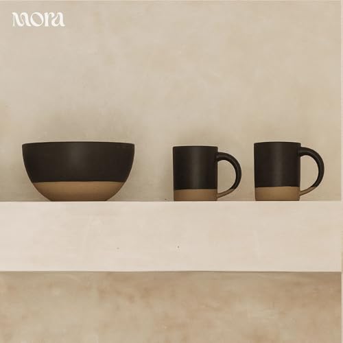 MORA Medium Mugs Set of 4, 16oz Ceramic Pottery Latte Mugs/Coffee Cups - Microwave and Dishwasher Safe - Liquorice - color: Liquorice