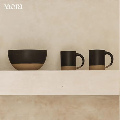MORA Medium Mugs Set of 4, 16oz Ceramic Pottery Latte Mugs/Coffee Cups - Microwave and Dishwasher Safe - Liquorice - color: Liquorice
