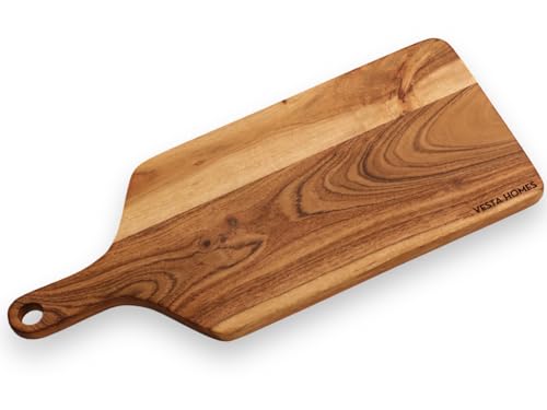 Vesta Homes Wooden Cutting Board for Kitchen/Chopping/Serving Board, Platter for Vegetables, Cheese and Charcuterie | Acacia Wood |16 * 7 Inches | Handmade in India - size: 16.5"L x 7.1"W