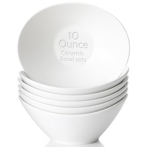 Teocera 6 Inch Ceramic Breakfast Bowls Set of 6, 10 Ounce Small Yogurt Bowls for Salad, Soup, Dessert, Microwave & Dishwasher Safe - White - color: White, size: 10 Ounce