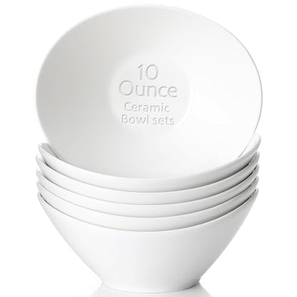 Teocera 6 Inch Ceramic Breakfast Bowls Set of 6, 10 Ounce Small Yogurt Bowls for Salad, Soup, Dessert, Microwave & Dishwasher Safe - White - color: White, size: 10 Ounce