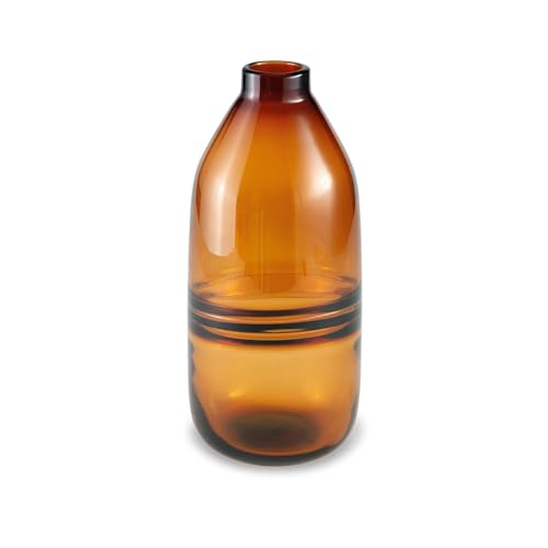 Signature Design by Ashley Lemmitt Amber Glass Table Vase, 12 Inch Tall Contemporary Bottle Vase, Watertight Indoor Outdoor Glass Construction, Decorative Centerpiece, Amber - color: Transparent Brown, size: 5.31" W x 5.31" D x 12" H