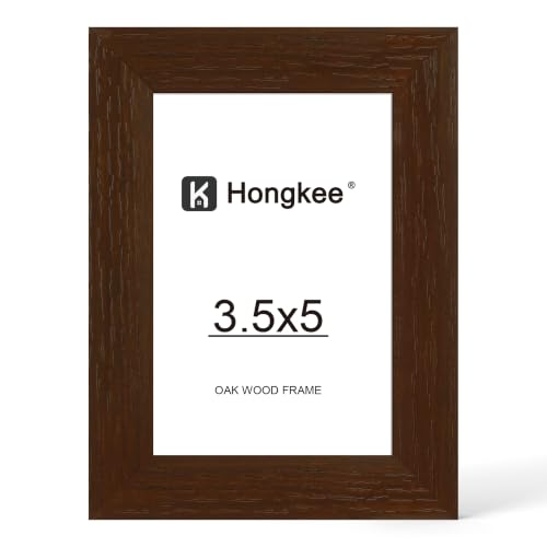 Hongkee 3.5x5 Oak Wood Picture Frame(1 Pack, Walnut) with Real Glass Cover | Solid Wood 3.5 x 5 Small Frame for Wall or Tabletop Display - Includes Easel Back, Vertical Hang - Ideal for Home, Office - color: Walnut, size: 3.5X5 in