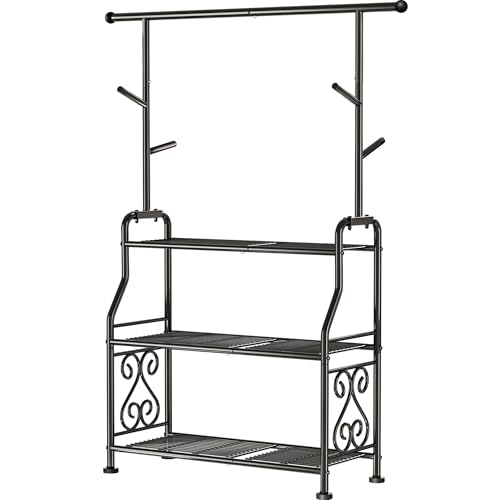 GIOTORENT Plant Stand Indoor, 3-Tier Heavy Duty Metal Shelf for Patio & Indoor, Tall Plant Holds 14+ Plants with 5 Hooks, Rust-Proof Plant Holder for Garden, Balcony, Living Room, Black - size: B-3Tier-Hanger