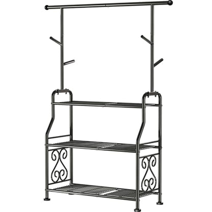 GIOTORENT Plant Stand Indoor, 3-Tier Heavy Duty Metal Shelf for Patio & Indoor, Tall Plant Holds 14+ Plants with 5 Hooks, Rust-Proof Plant Holder for Garden, Balcony, Living Room, Black - size: B-3Tier-Hanger