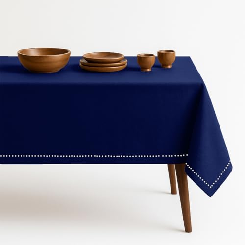 Indigo Blue 100% Cotton Tablecloth, Table Cover 52x70 Inch, Fits 4-6 Seats, Soft, Durable, Washable, Wrinkle Resistant, Rectangle Table Cloth for Dining, Birthdays, Summer Gatherings - color: Indigo Blue, size: 70" x 52" (Rectangular)
