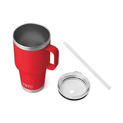 YETI Rambler 35 oz Tumbler with Handle and Straw Lid, Travel Mug Water Tumbler, Vacuum Insulated Cup with Handle, Stainless Steel, Rescue Red - color: Rescue Red, style: 35oz