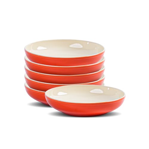 8" Dinner Bowls Set of 6, 32oz Ceramic Serving Bowls for Kitchen, Dishwasher & Microwave Safe for Ramen, Salad, Pasta, Oatmeal, Fruit, Orange - color: Orange, size: 8"(32oz)