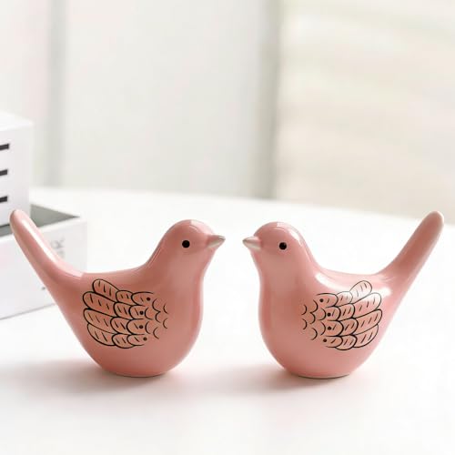 2 Pcs Handmade Ceramic Birds Statues Modern Decorative Ornament for Home Garden Office Shelf, Cute Bird Lover Gift, Small Bird Figurine Animal Sculptur (Pink1) - color: Pink1
