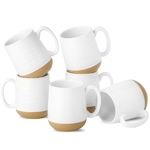 Hasense Coffee Mugs Set of 6, 15 oz Ceramic Coffee Cups with Comfortable Handle, Classic White Mug for Men and Women, Tea Cup Set for Latte, Cappuccino, Milk, Soup, Dishwasher and Microwave Safe - color: White, size: Set of 6