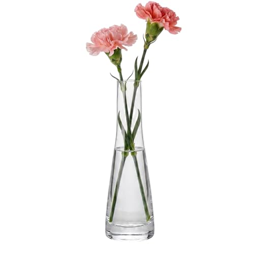 8.3 Inch Tall Skinny Glass Bud Vase, 6.76oz/200ml Narrow Waist Single Stem Rose Holder for Wedding Centerpieces, Home Dining Table Office Decor (Transparent) - color: Transparent