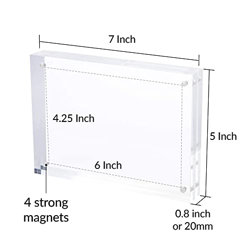 SimbaLux Magnetic Acrylic Picture Photo Frame 5x7 inches Clear Edge, 3 Pack | Clear Glass Like, Double Sided Frameless Desktop Floating Display, Free Standing, Easy to Change - size: 5" x 7" 3-Pack
