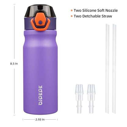 BJPKPK 18 oz Water Bottle with Straw & Handle, Insulated Stainless Flask | Leak Proof Locking Lid, Thermal, Double Wall Vacuum, Keeps Hot/Cold, BPA Free, Dishwasher Safe, Travel & Sports, Purple - color: Purple, size: 18 Ounces
