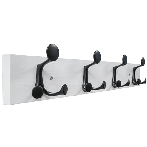 SKOLOO 24-Inch White Wood Coat Rack Wall Mount with 4 Triple Hooks - Ideal for Family Entrances, Classrooms, and Pet Supplies Storage - Perfect Coat Hooks for Wall - color: White, size: 24 inch with 4 hooks