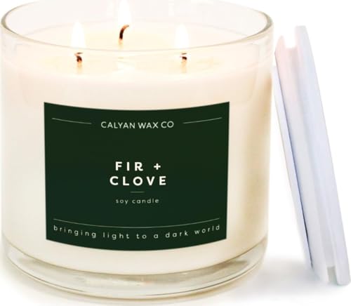Calyan Wax Co. Fir & Clove 3 Wick Scented Candle - 43 Hour Burn | Made in the USA Luxury Clean Soy Wax Candles - Long Lasting Large Glass Jar Candle for Home - 3 Wicks - 14.9oz - color: Fir + Clove