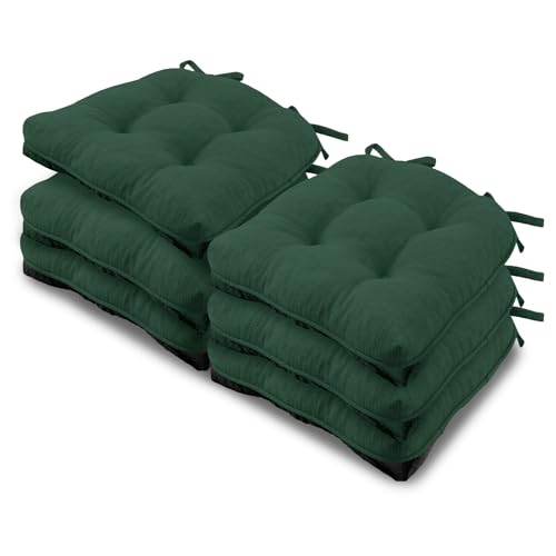 Basic Beyond Chair Cushions for Dining Chairs 6 Pack, Chair Cushion with Ties and Non Slip Backing, 15.5 x 15.5 inches Tufted Chair Pads for Dining Chairs, Forest Green - color: Forest Green, size: 6 Count(Pack of 1)